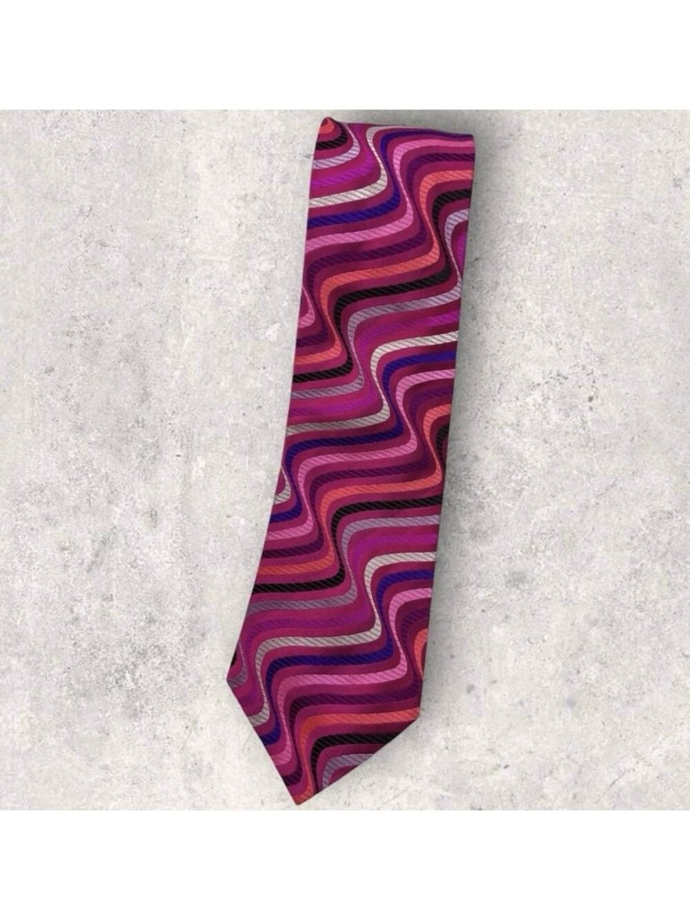 DUCHAMP Silk Tie ENGLAND Pink Blue Purple Wave W:3.7" EUC
